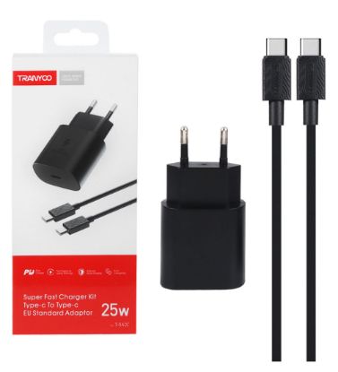 تصویر  شارژر دیواری 25W فست و PD تک پورت ترانیو مدل T-SA2C با کابل شارژ تایپ سی به تایپ سی