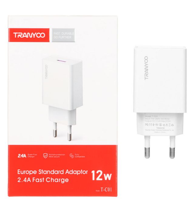 تصویر  شارژر دیواری 12W ترانیو فست تک پورت مدل T-C01