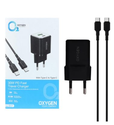 تصویر  شارژر دیواری 30W فست دو پورت اکسیژن مدل CH-9 به همراه کابل شارژ Type-C به Type-C