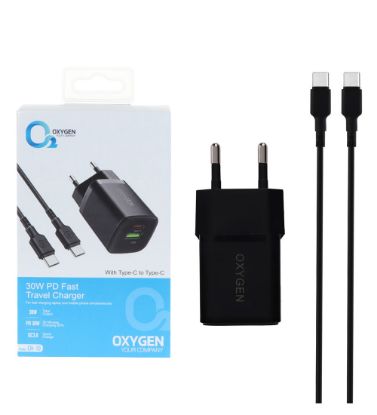 تصویر  شارژر دیواری 30W فست دو پورت اکسیژن مدل CH-10 به همراه کابل شارژ Type-C به Type-C