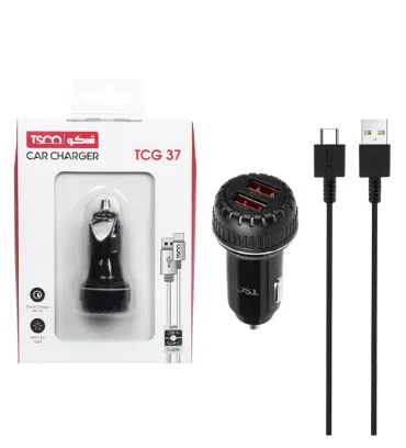 تصویر  شارژر فندکی 30W فست دو پورت تسکو مدل TCG 37 به همراه کابل شارژ  USB به Type-C