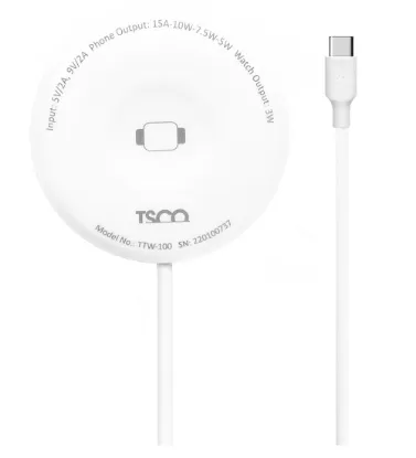 تصویر  شارژر وایرلس 15W تسکو مدل TTW 100