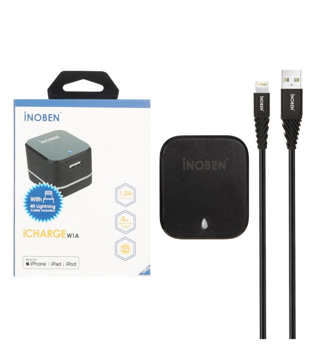 تصویر  شارژر دیواری آی نوبن تک پورت مدل iCHARGE W1A به همراه کابل شارژ USB به Lightning