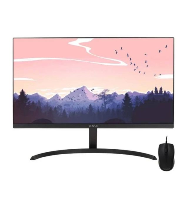 مانیتور رنسو مدل RM-24PRIME سایز 24 اینچ، رزولوشن Full HD، پنل IPS، نرخ بروزرسانی تصویر 100 هرتز، نسبت تصویر 16:9، یک پورت HDMI، یک پورت Displayport و یک پورت VGA به همراه ماوس نمای ۲