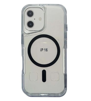 قاب گوشی مگ سیف شفاف دکمه طرح فلزی برای گوشی آیفون iPhone 16