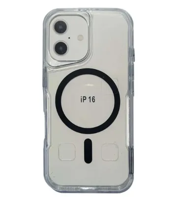 تصویر  قاب گوشی مگ سیف شفاف دکمه طرح فلزی برای گوشی آیفون iPhone 16