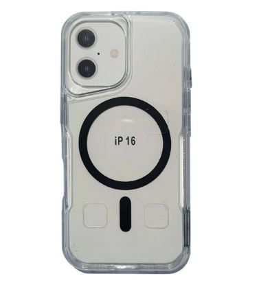 تصویر  قاب گوشی مگ سیف شفاف دکمه طرح فلزی برای گوشی آیفون iPhone 16