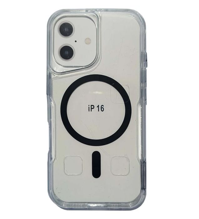 تصویر  قاب گوشی مگ سیف شفاف دکمه طرح فلزی برای گوشی آیفون iPhone 16