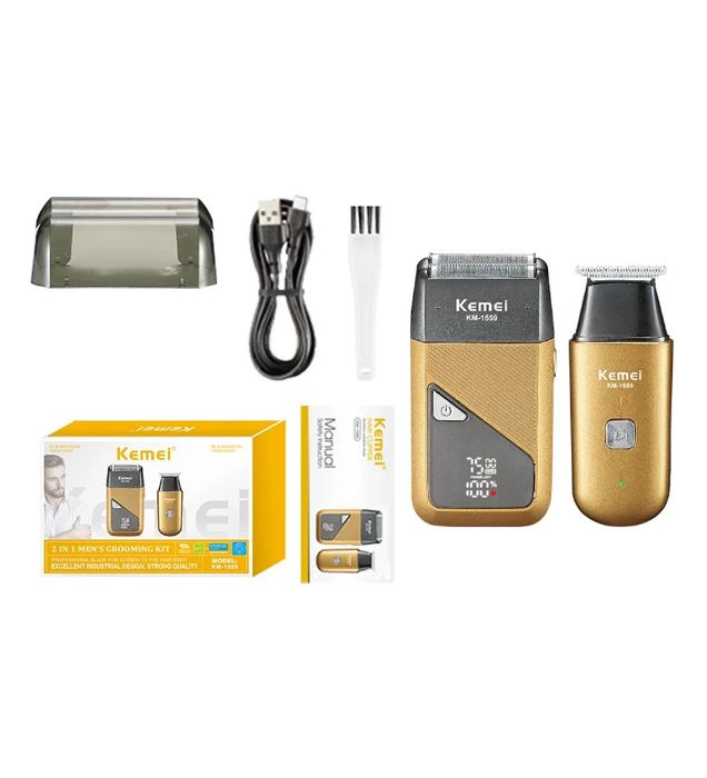 تصویر  ماشین اصلاح سر و صورت شارژی کیمی مدل km-1559 مجموعه دو عددی