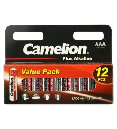تصویر  باتری نیم قلمی کملیون مدل Plus Alkaline LR03 1.5V بسته 12 عددی