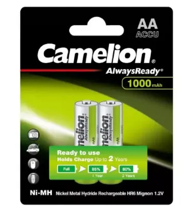 تصویر  باتری قلمی قابل شارژ 1000 میلی آمپر ساعت کملیون مدل Always Ready بسته 2 عددی کارتی