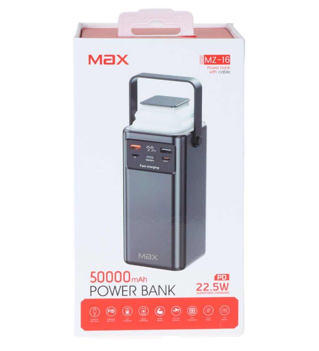 تصویر  پاوربانک مکس 22.5W مدل MZ-16 ظرفیت 50000 میلی آمپر ساعت