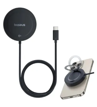 تصویر  شارژر بی سیم 15Wباسئوس مدل Simple Mini 4 Magnetic Wireless Charging Stand Qi2