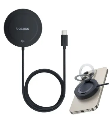 تصویر  شارژر بی سیم 15Wباسئوس مدل Simple Mini 4 Magnetic Wireless Charging Stand Qi2