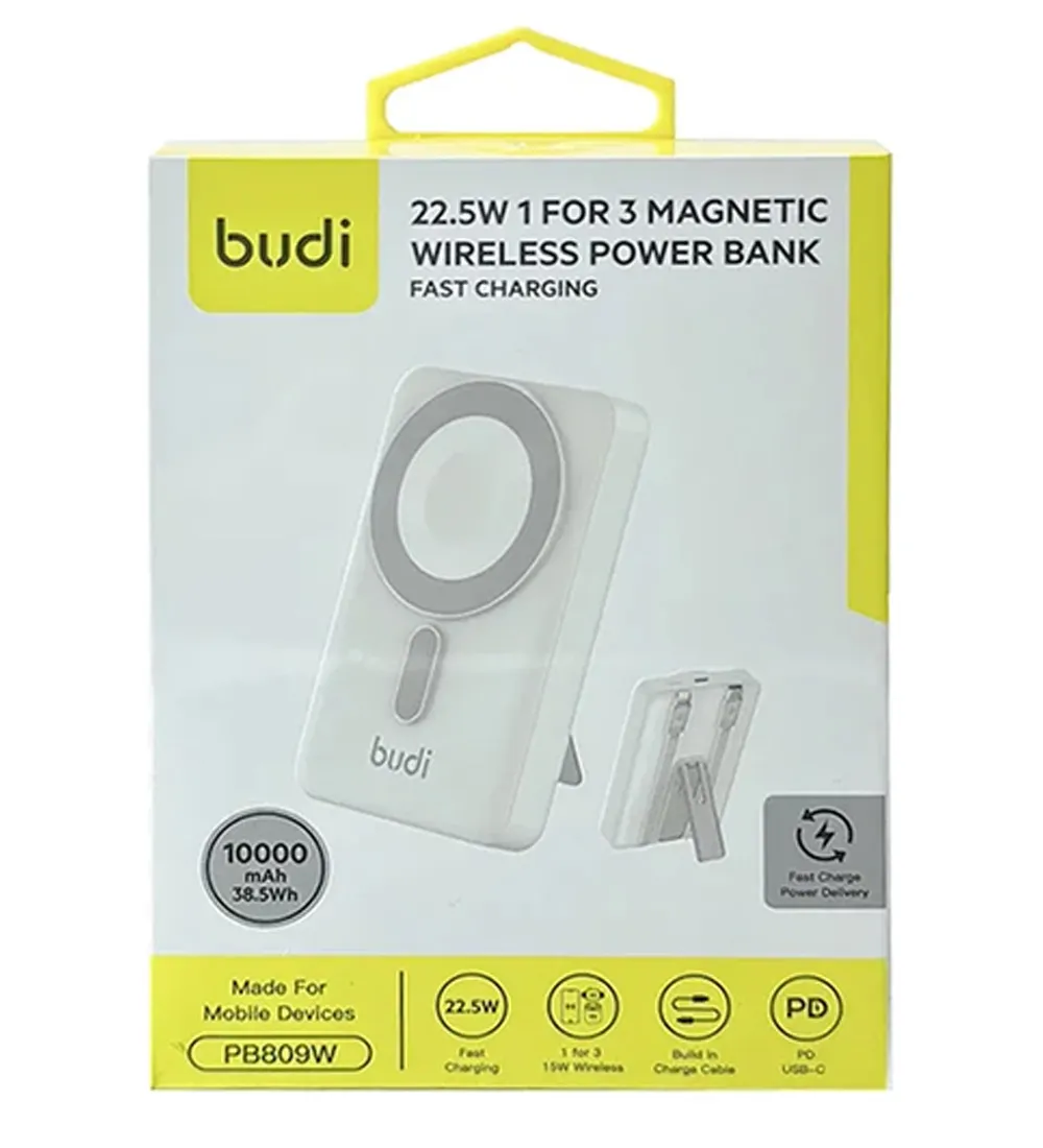 تصویر  پاوربانک 22.5W بودی سه کاره مدل PB809W ظرفیت 10000 میلی آمپر ساعت