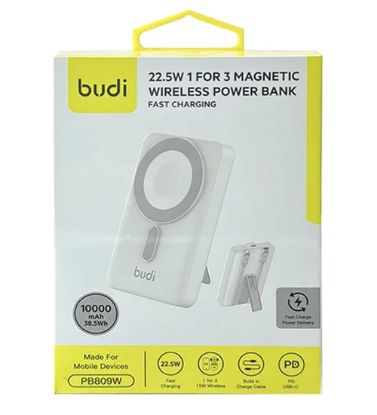 تصویر  پاوربانک 22.5W بودی سه کاره مدل PB809W ظرفیت 10000 میلی آمپر ساعت