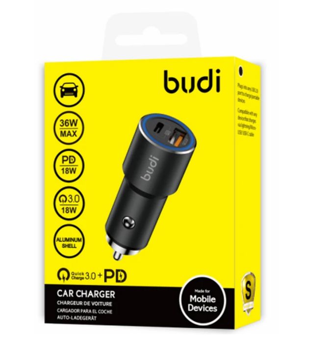 تصویر  شارژر فندکی 36W بودی مدل CC628TQB با 2 خروجی USB و USB-C