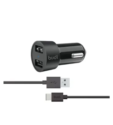 تصویر  شارژر فندکی 24W بودی مدل M8J622TB با 2 خروجی USB به همراه کابل USB به USB-C