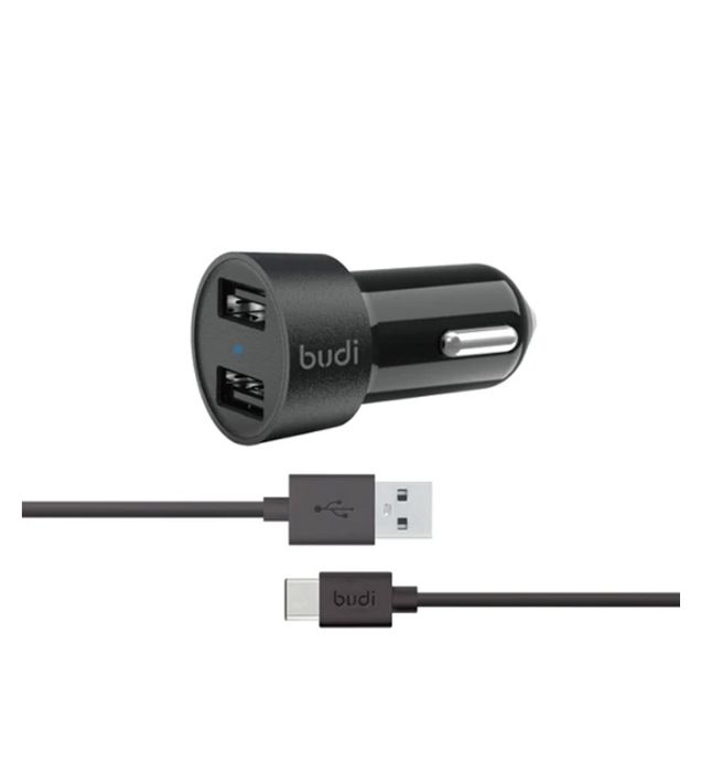 تصویر  شارژر فندکی 24W بودی مدل M8J622TB با 2 خروجی USB به همراه کابل USB به USB-C