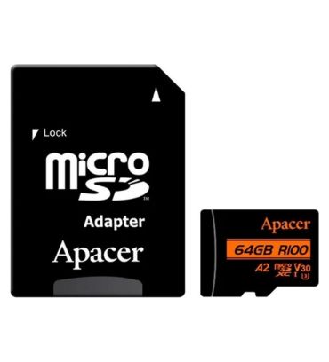 کارت حافظه میکرو اس دی اپیسر مدل MicroSD XC CL10 U3 UHS l V30 A2 W/1 100/80 به همراه آداپتور ظرفیت 64 گیگابایت
