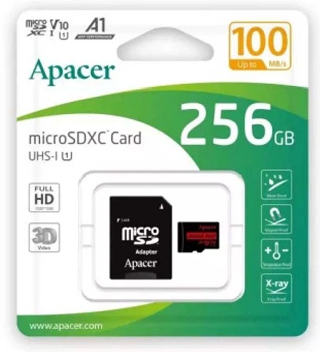 تصویر  کارت حافظه میکرو اس دی اپیسر مدل MicroSD XC CL10 U1 UHS l V10 A1 W/1 R100 به همراه آداپتور ظرفیت 256 گیگابایت