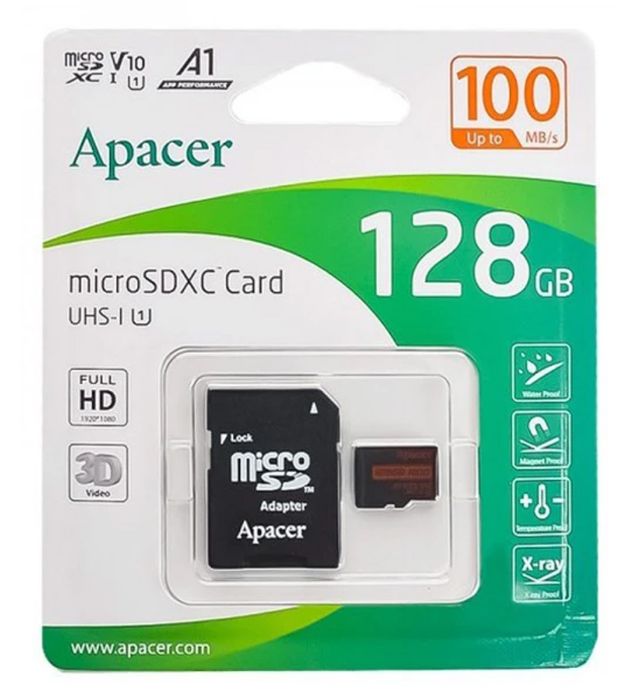 تصویر  کارت حافظه میکرو اس دی اپیسر مدل MicroSD XC CL10 U1 UHS l V10 A1 W/1 R100 به همراه آداپتور ظرفیت 128 گیگابایت