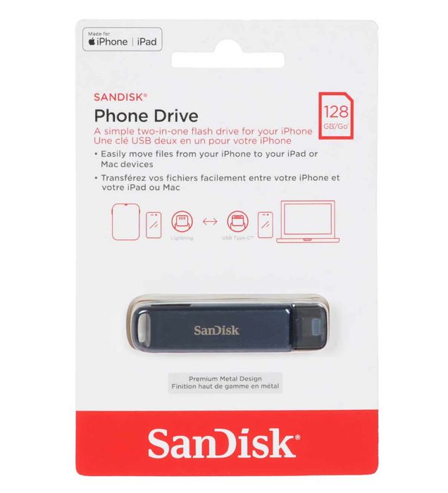 تصویر  فلش مموری سن دیسک مدل Phone Drive USB Type-C Lightning ظرفیت 128 گیگابایت