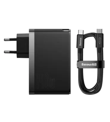 تصویر شارژر دیواری 140وات باسئوس مدل GaN5 Pro Fast Charger 2C+U 140W EU CCGP10020 همراه با کابل تایپ سی به تایپ سی