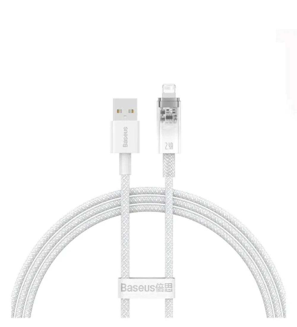 تصویر  کابل شارژ فست یو اس بی به لایتنینگ باسئوس مدل Explorer Series Fast Charging Cable With Smart Temperature Control 2.4A طول 1 متر