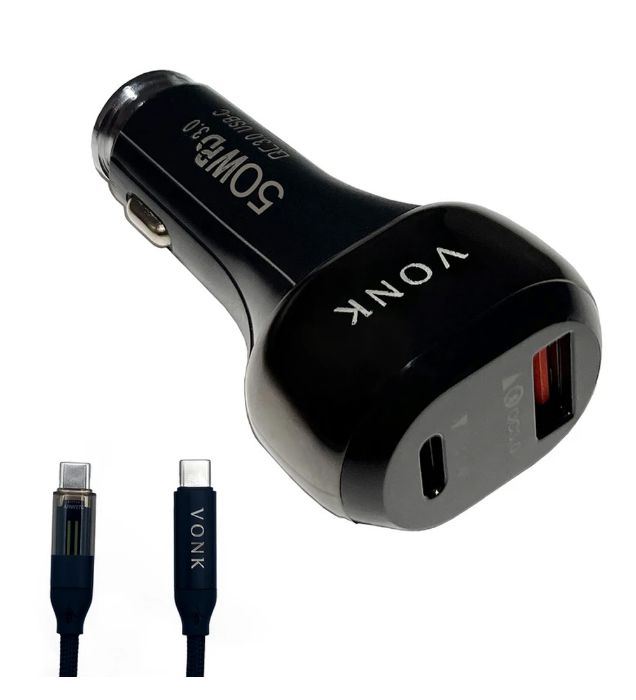 تصویر  شارژر فندکی 50W وونک مدل VC--50 به همراه کابل USB-C به USB-C