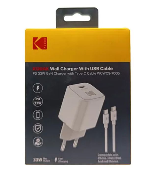 تصویر  شارژر دیواری 33W کداک مدل WCWCS-7005 به همراه کابل USB-C به USB-C
