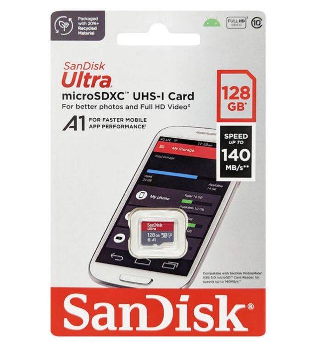 تصویر  کارت حافظه سن دیسک میکرو اس دی ایکس سی مدل Ultra A1 کلاس 10 استاندارد UHS-I با سرعت 140 مگابایت در ثانیه ظرفیت 128 گیگابایت