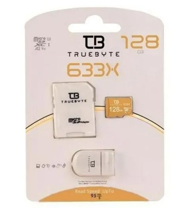 تصویر  کارت حافظه میکرو اس دی تروبایت مدل U3 633X V30 A2 W/A به همراه کارت خوان ظرفیت 128 گیگابایت