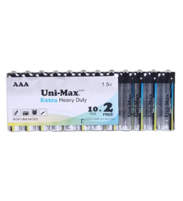 تصویر  باتری نیم قلمی یونی مکس مدل Extra Heavy Duty بسته 12 عددی