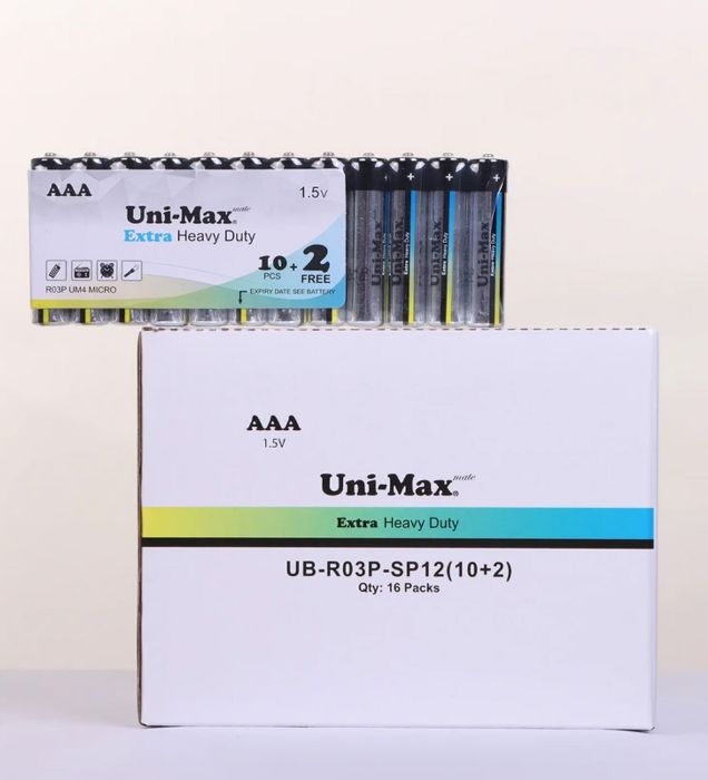 تصویر  باتری نیم قلمی یونی مکس مدل Extra Heavy Duty بسته 12 عددی
