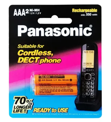 تصویر  باتری تلفن بی سیم نیم قلمی پاناسونیک مدل HHR-55AAAB بسته دو عددی