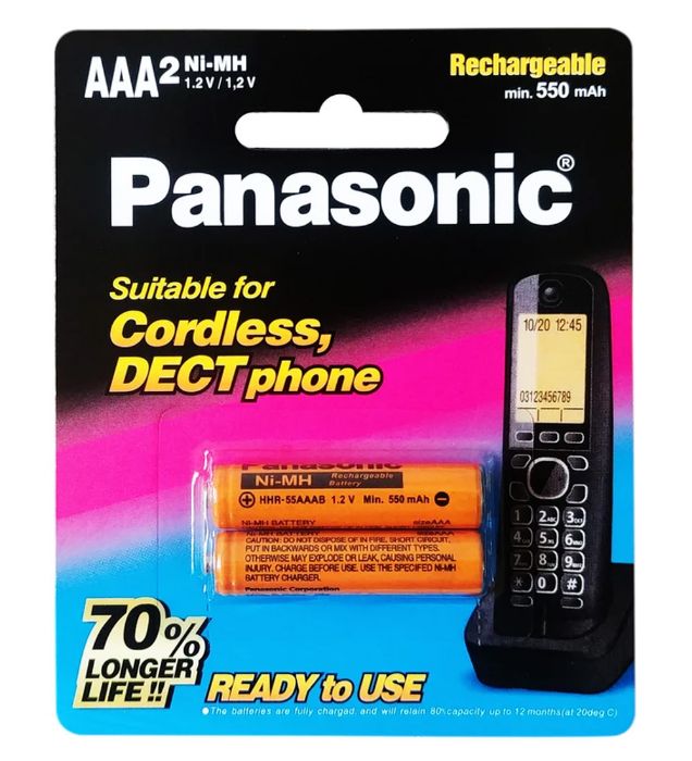 تصویر  باتری تلفن بی سیم نیم قلمی پاناسونیک مدل HHR-55AAAB بسته دو عددی