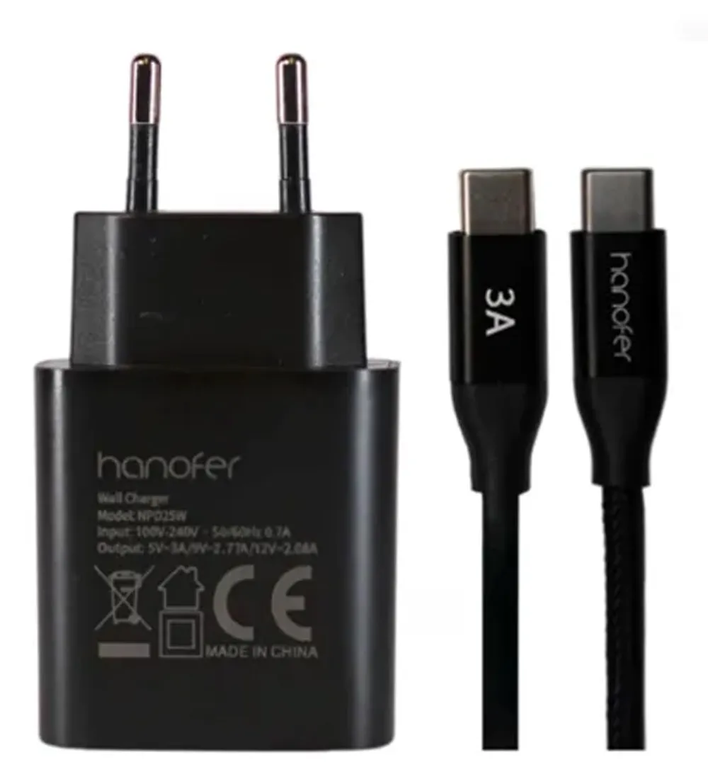 تصویر  شارژر دیواری 25W فست و PD تک پورت هانوفر مدل NPD25W  به همراه کابل Type-C به Type-C