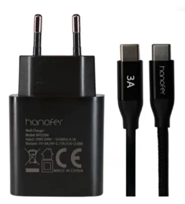 تصویر  شارژر دیواری 25W فست و PD تک پورت هانوفر مدل NPD25W  به همراه کابل Type-C به Type-C