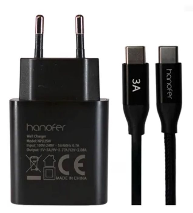 تصویر  شارژر دیواری 25W فست و PD تک پورت هانوفر مدل NPD25W  به همراه کابل Type-C به Type-C