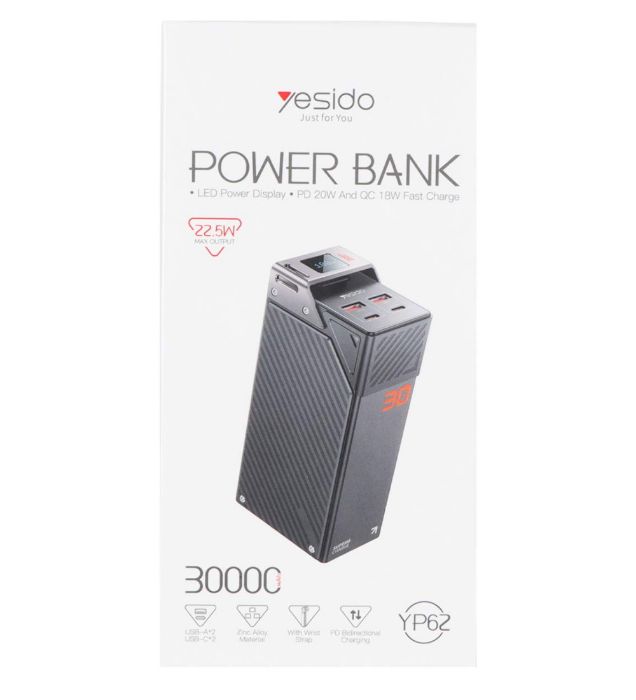 تصویر  پاوربانک یسیدو 22.5W مدل YP62 ظرفیت 30000 میلی آمپر ساعت