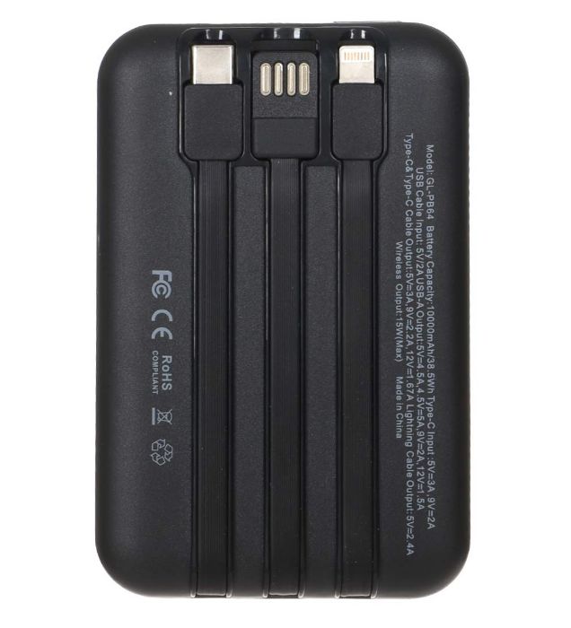 تصویر  پاوربانک سه کاره 20W گرین لاین مدل GN3PB10PDWBK ظرفیت 10000 میلی آمپر ساعت