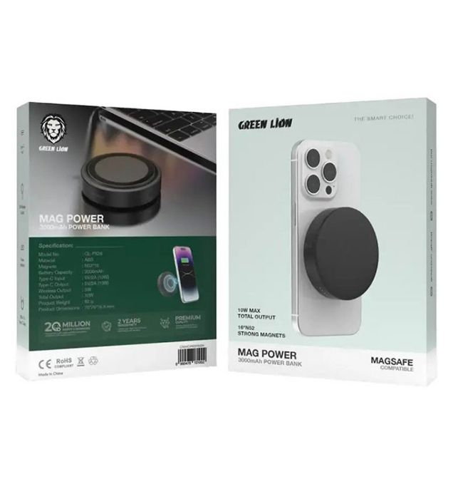 تصویر  پاوربانک 10W گرین لاین مدل Mag Power GNMGPR3PBBK ظرفیت 3000 میلی آمپر ساعت