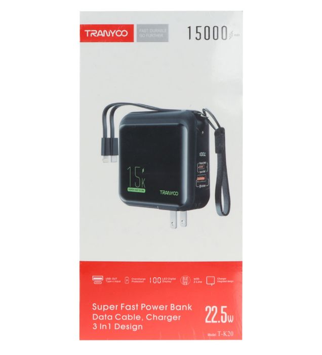 تصویر  پاوربانک ترانیو 22.5W مدل T-K20 ظرفیت 15000 میلی آمپر ساعت