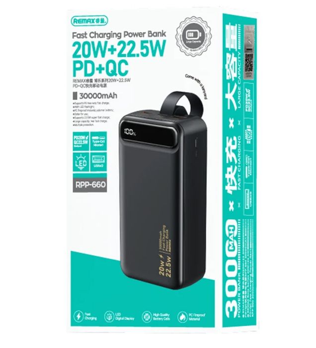 تصویر  پاوربانک 22.5W ریمکس مدل RPP-660 ظرفیت 30000 میلی آمپر ساعت