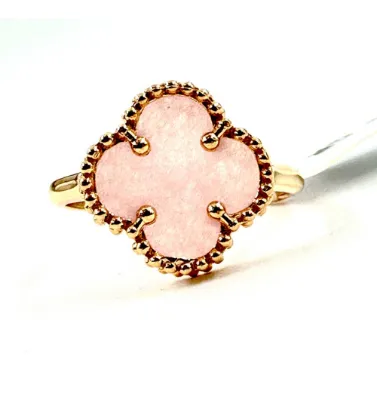 تصویر  انگشتر طلا زنانه 18 عیار مدل ونکلیف چهارپر صورتی  - 1.88 گرم