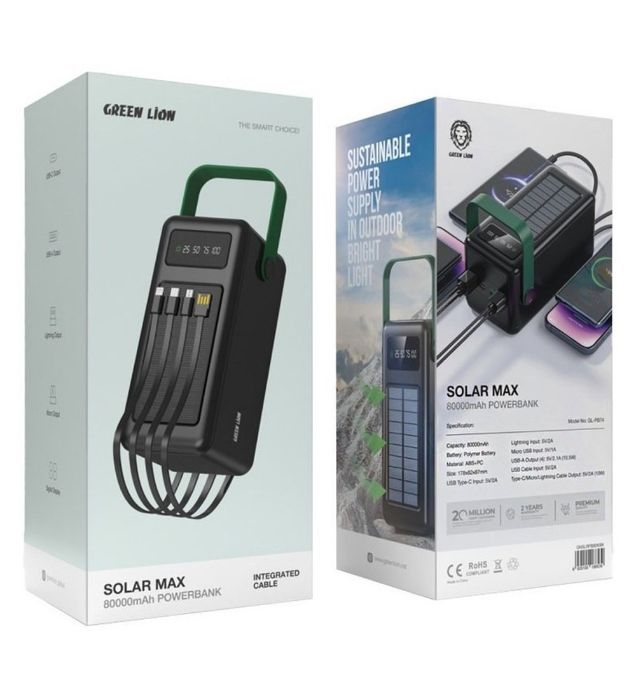 تصویر  پاوربانک گرین لاین مدل Solar Max ظرفیت 80000 میلی آمپر ساعت