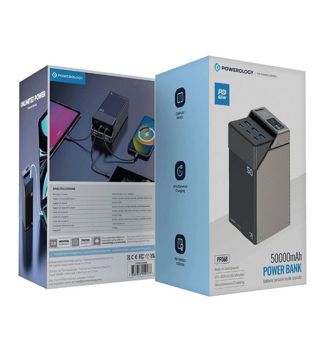 تصویر  پاوربانک 65W پاورولوژی مدل PPBCHA68 ظرفیت 50000 میلی آمپر ساعت