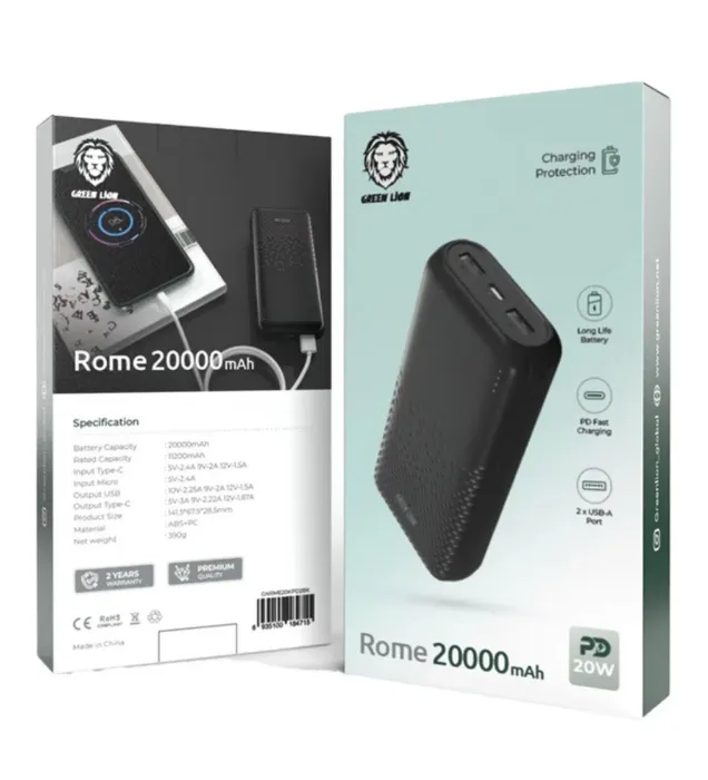 تصویر  پاوربانک گرین لاین مدل Rome ظرفیت 20000 میلی آمپر ساعت