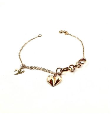 تصویر  دستبند طلا زنانه 18 عیار آمیتیس طرح قلب و ورساچه - 1.94 گرم